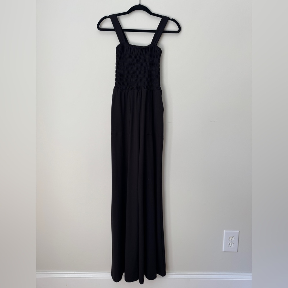 Black Smocked Top Wide Leg Jumpsuit - Size S Small - Women